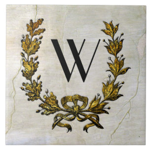 Vintager französischer Art-Wreath und Monogramm Fliese
