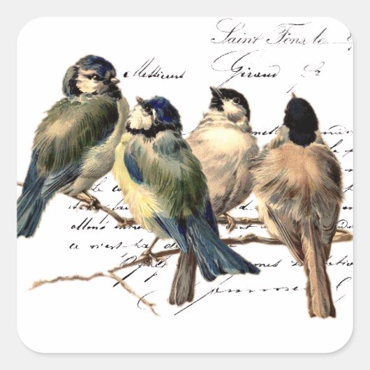 Vintager französischer Buchstabe und Vögel Quadratischer Aufkleber (Vorderseite)