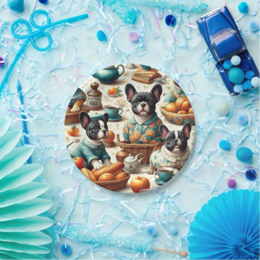 Vintager französischer Bulldog Seamless Pappteller (Party)