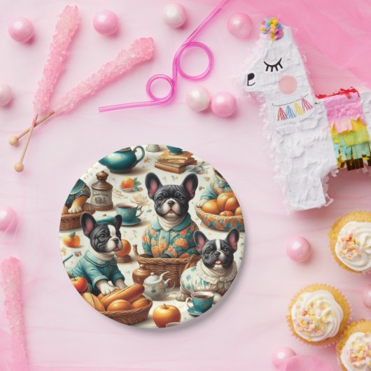 Vintager französischer Bulldog Seamless Pappteller (Party)