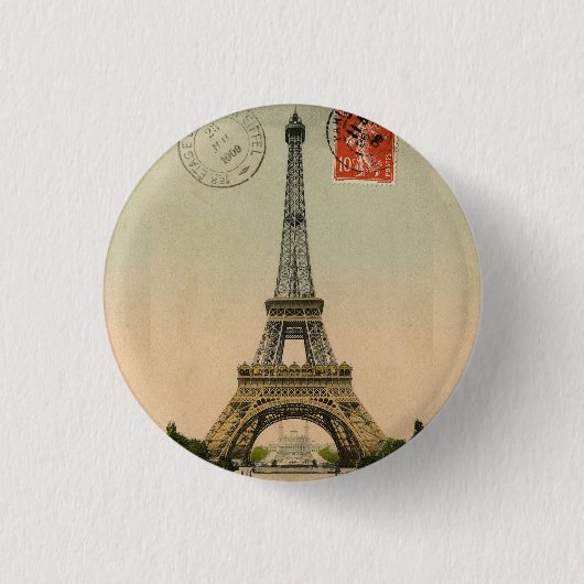 Vintager französischer Chic Eiffel Tower Paris Pos Button (Vorderseite)