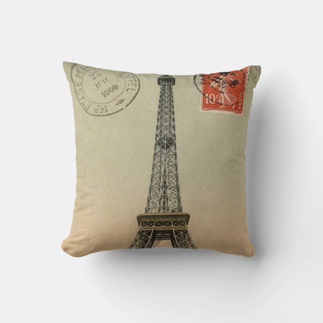 Vintager französischer Chic Eiffel Tower Paris Pos Kissen (Vorderseite)