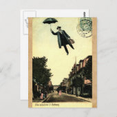 Vintager französischer Chic Umbrella Flying Man Postkarte (Vorne/Hinten)
