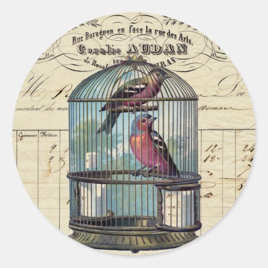 Vintager französischer Chic Viktorianische Vogelli Runder Aufkleber (Vorderseite)