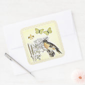 Vintager französischer Collage Bird Butterfly Fleu Quadratischer Aufkleber (Umschlag)