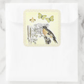 Vintager französischer Collage Bird Butterfly Fleu Quadratischer Aufkleber (Tasche)