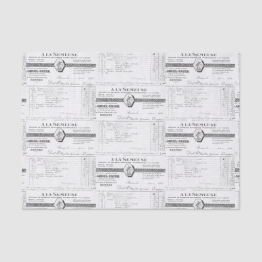 Vintager französischer Empfang Seidenpapier (Vorderseite)