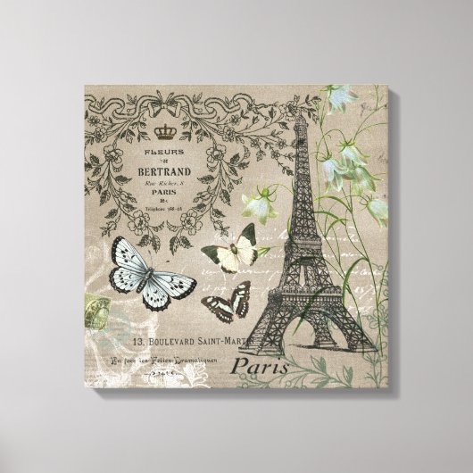 Vintager französischer Garten Eiffelturm streckche Leinwanddruck (Vorderseite)