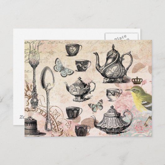 Vintager Französischer Garten Tee Party Postkarte (Vorne/Hinten)