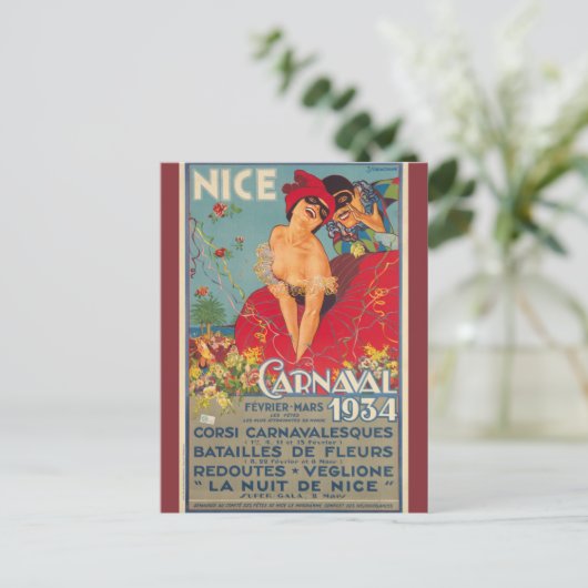 Vintager französischer Karneval Nizza 1934 Postkarte (Stehend Vorderseite)