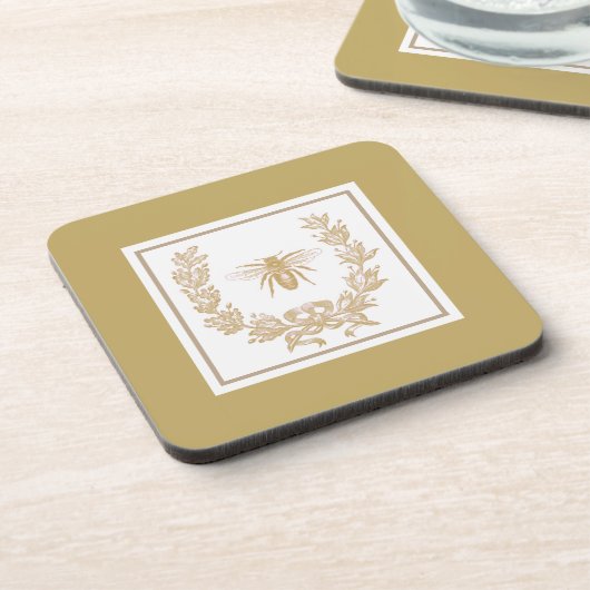 Vintager französischer Kranz mit Bienenpilz Getränkeuntersetzer (Linke Seite)