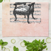 Vintager französischer Lehrstuhl und Notenmusik Geschirrtuch (Gefaltet)