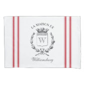 Vintager französischer Red Ticking Tape Individuel Kissenbezug (Vorderseite-Links)