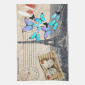 Vintager französischer Reisebutterfly Paris Eiffel Geschirrtuch (Vertikal)