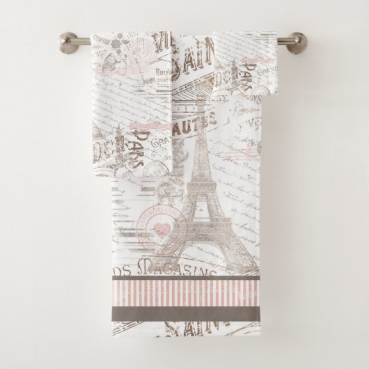 Vintager französischer Romance Collage Pink ID226 Badhandtuch Set (Insitu)