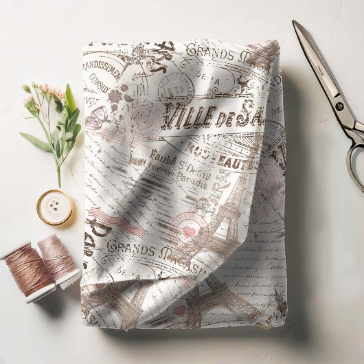 Vintager französischer Romance Collage Pink ID226 Stoff