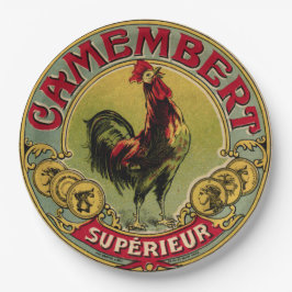 Vintager französischer Roster-Bauernhof und Käse-P Pappteller