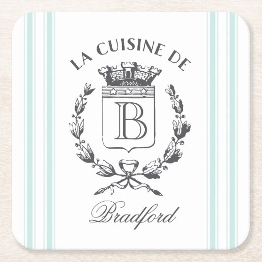 Vintager französischer Sack-Individuelle Name und  Rechteckiger Pappuntersetzer (Vorderseite)