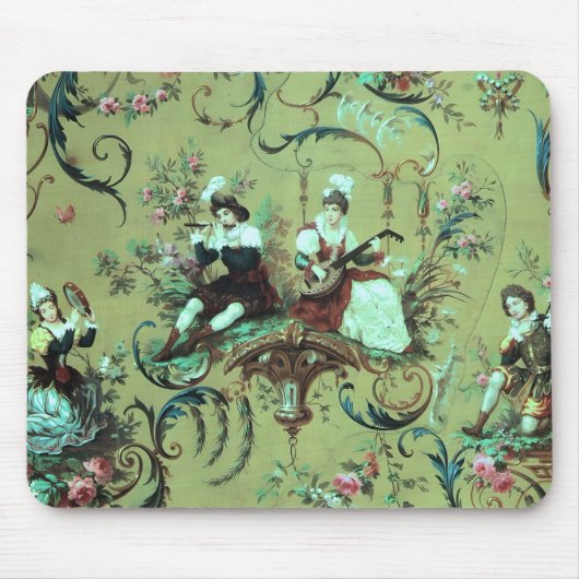 Vintager französischer Sage Green Toile Viktoriani Mousepad (Vorne)