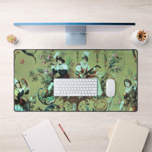Vintager französischer Sage Green Toile Viktoriani Schreibtischunterlage