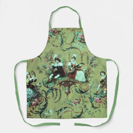 Vintager französischer Sage Green Toile Viktoriani Schürze (Vorderseite)