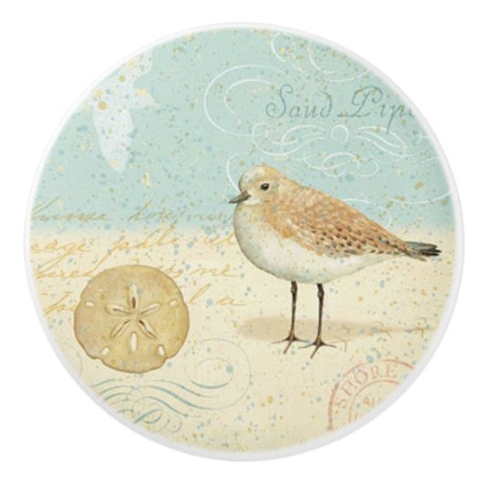 Vintager französischer Sand-Pfeifer Keramikknauf (Vorderseite)