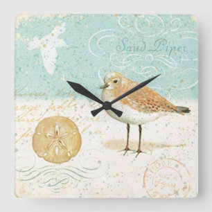 Vintager französischer Sand-Pfeifer Quadratische Wanduhr