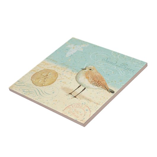 Vintager französischer Sand Piper Fliese (Seite)