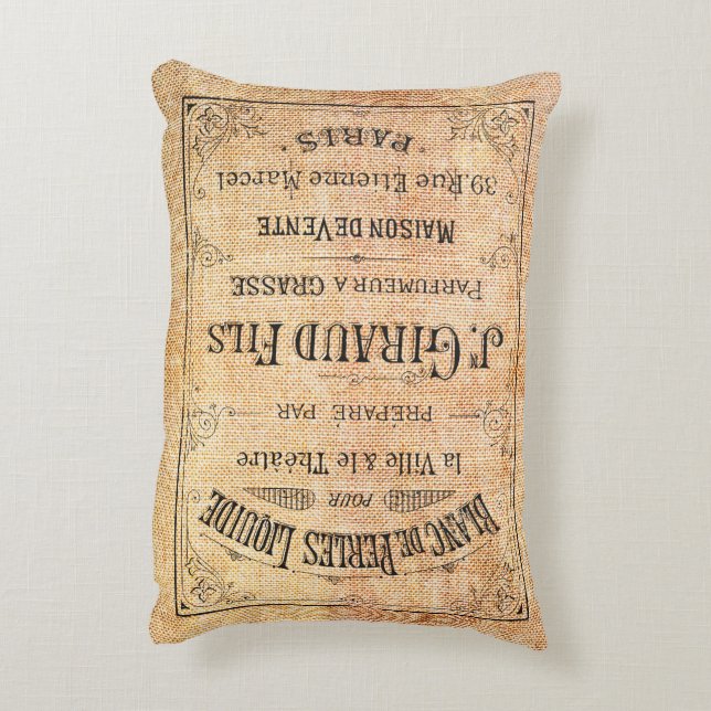 Vintager französischer Schönheitsaufkleber Dekokissen (Rückseite(Vertikal))