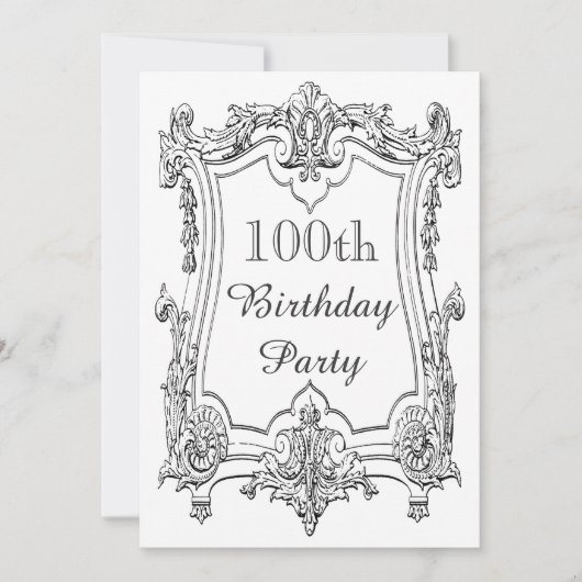 Vintager französischer Scroll 100. Geburtstag dopp Einladung (Vorderseite)