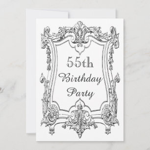 Vintager französischer Scroll 55. Geburtstag doppe Einladung