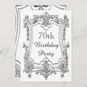 Vintager französischer Scroll 70. Geburtstag doppe Einladung (Vorne/Hinten)