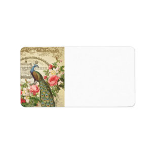 Vintager französischer Shabby Chic-Pfau Adressaufkleber