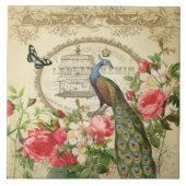 Vintager französischer Shabby Chic-Pfau Fliese (Vorderseite)