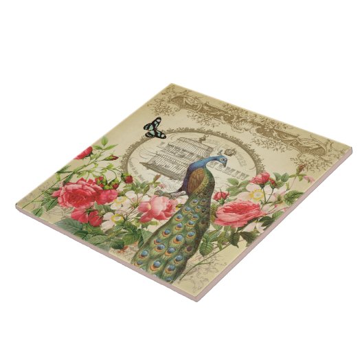 Vintager französischer Shabby Chic-Pfau Fliese (Seite)