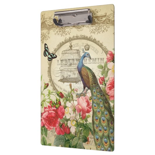 Vintager französischer Shabby Chic-Pfau Klemmbrett (Links)