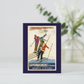 Vintager französischer Ski Postkarte (Stehend Vorderseite)