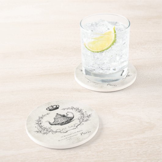 Vintager französischer Teekannestein-Untersetzer Sandstein Untersetzer (Seite)