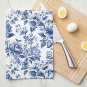 Vintager Französischer Toile de Jouy Monogram Navy Geschirrtuch (Viertel Falte)