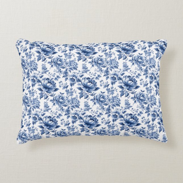 Vintager französischer Toile de Jouy Navy Blue Dekokissen (Vorderseite)