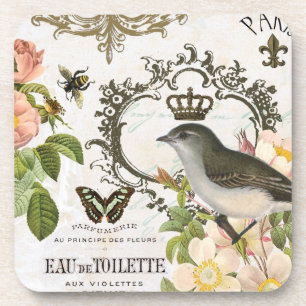 Vintager französischer Vogel mit KronenUntersetzer Getränkeuntersetzer