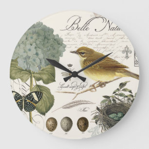 Vintager französischer Vogel und Nest Große Wanduhr