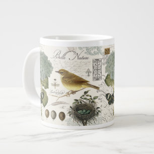 Vintager französischer Vogel und Nest Jumbo-Tasse