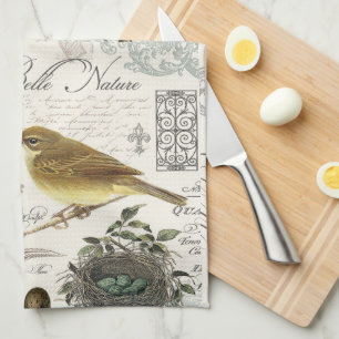 Vintager französischer Vogel und Nest Küchentuch