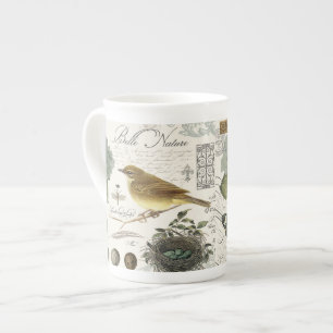 Vintager französischer Vogel und Nest Porzellantasse