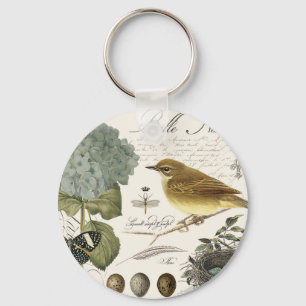 Vintager französischer Vogel und Nest Schlüsselanhänger