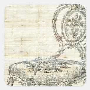 Vintager französischer Vorsitz Linen 2 Quadratischer Aufkleber