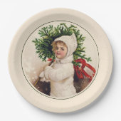 Vintager französischer Weihnachtsbaum Girl Holiday Pappteller (Vorderseite)