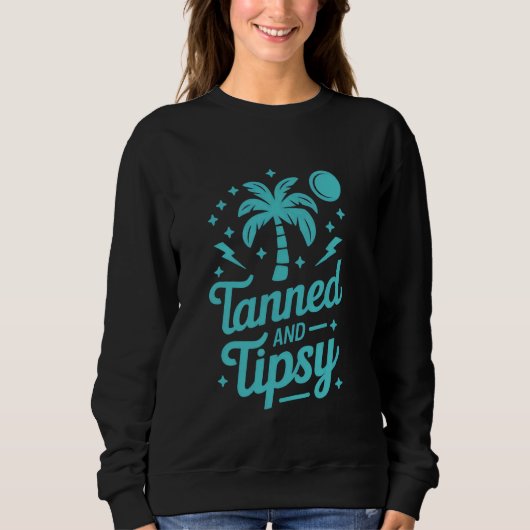 Vintager Frauenstrand mit Kokospalmenbaum Sweatshirt (Vorderseite)