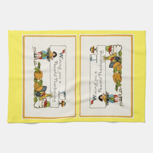 Vintager friedlicher Erntedank Geschirrtuch (Horizontal)
